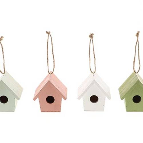 Hänger Vogelhaus Holz 4ass mix 10x08x10.5cm