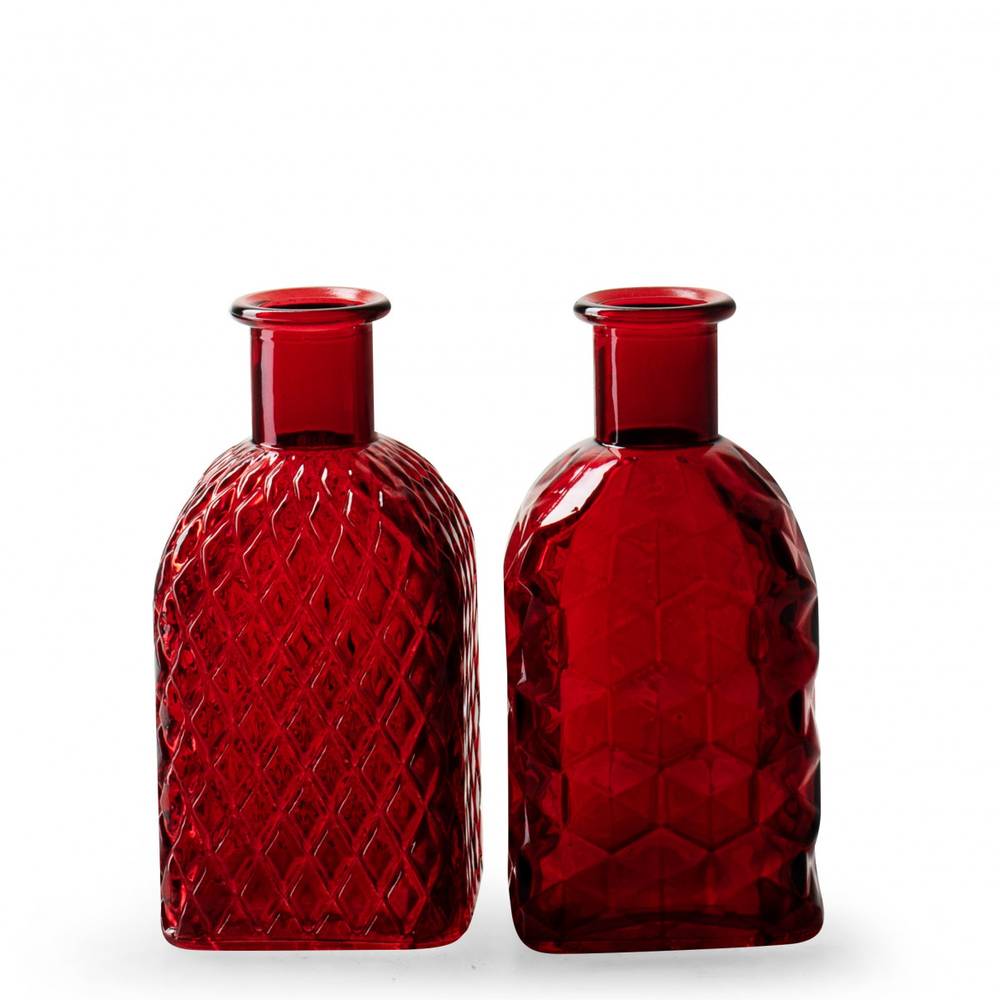 Glas Flasche Retro mix rot D06.5cm H13.5cm