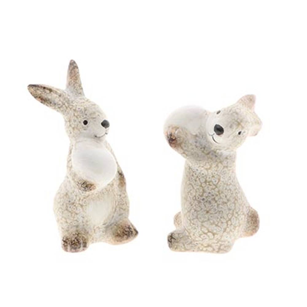 Osterhase mit Ei mix braun D06cm H11cm