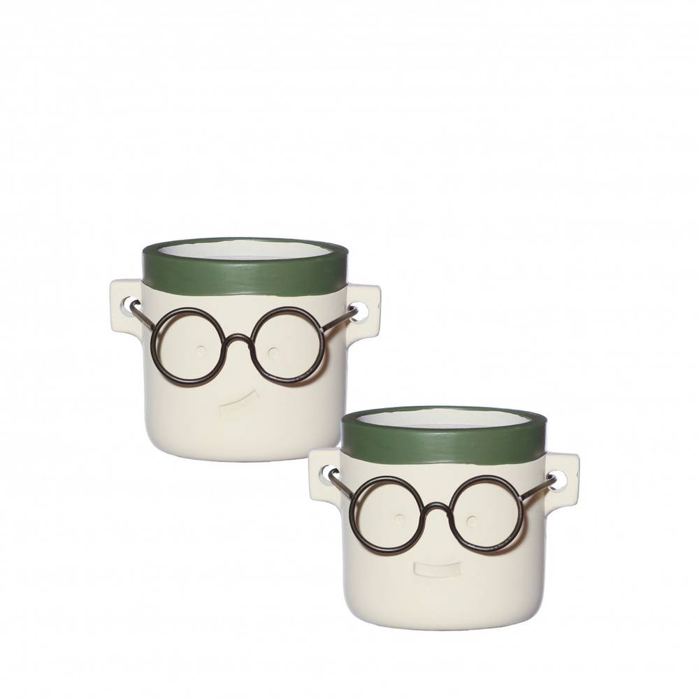 Keramik Übertopf Brille grün mix D07/09cm H08cm