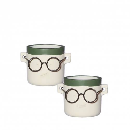 Keramik Übertopf Brille grün mix D07/09cm H08cm