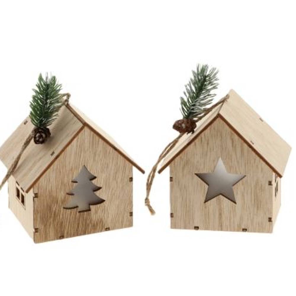 Hänger Haus 2/Set natur D10cm H10cm