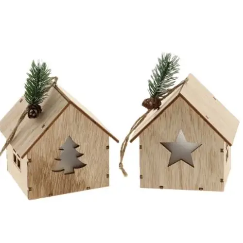 Hänger Haus 2/Set natur D10cm H10cm