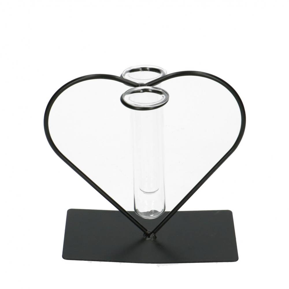 Glas Vase Herz Metall +2 Rohr D04cm H15cm