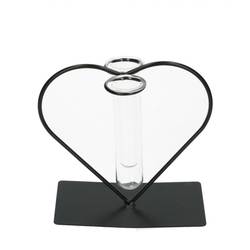 Glas Vase Herz Metall +2 Rohr D04cm H15cm