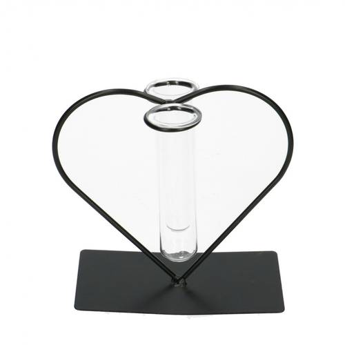 Glas Vase Herz Metall +2 Rohr D04cm H15cm