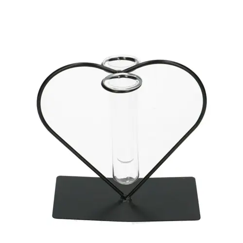 Glas Vase Herz Metall +2 Rohr D04cm H15cm