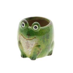 Keramik Übertopf Frosch grün D08.5cm H09cm