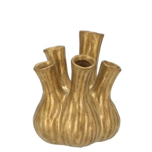 Keramik Vase Aglio gold Röhrchen 13x16cm