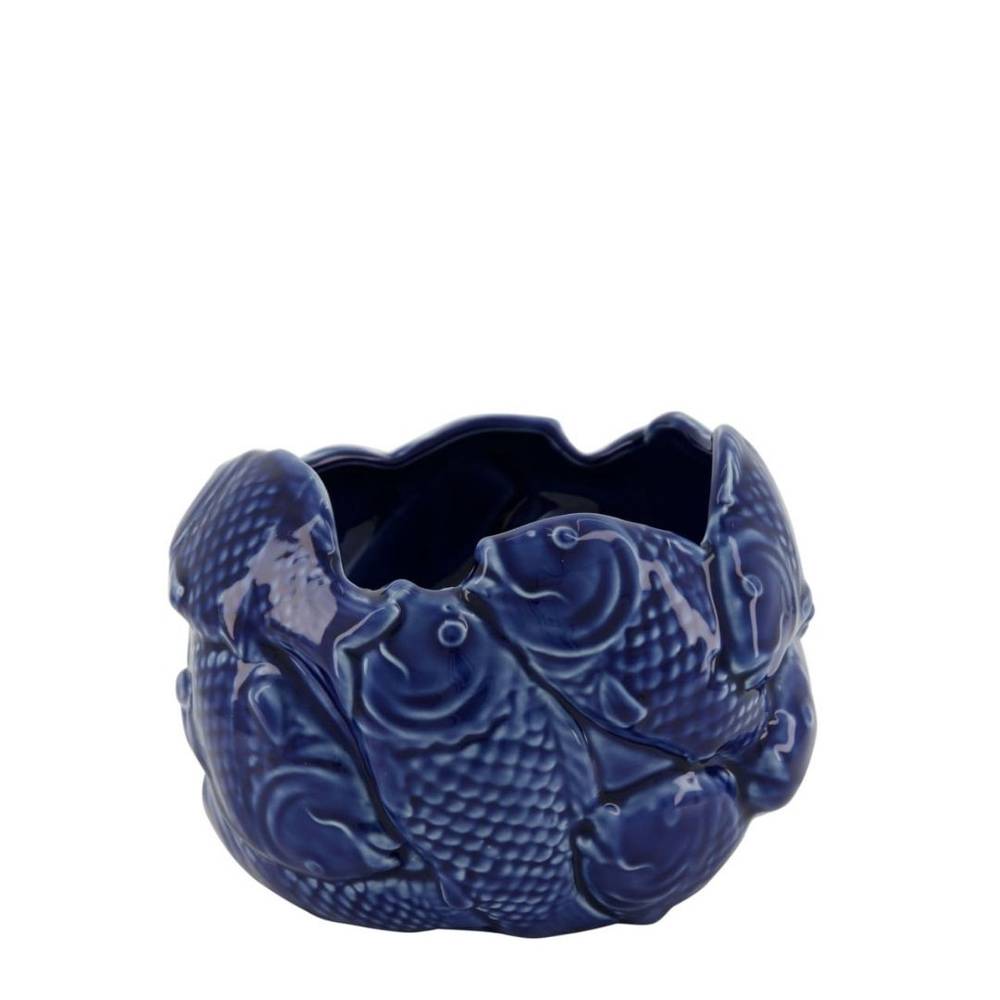 Keramik Übertopf Fisch blau D17cm H12cm