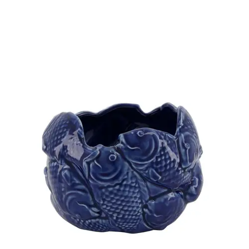 Keramik Übertopf Fisch blau D17cm H12cm