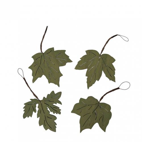 Herbst Deko Hänger Blatt Holz grün 08x08cm 