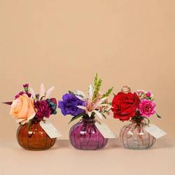 Seidenblumenstrauss im mix Glas Flasche Terra 10x18cm