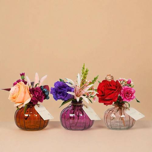 Seidenblumenstrauss im mix Glas Flasche Terra 10x18cm