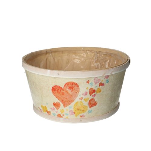 Holz Übertopf Herz rot/creme D22cm H11cm