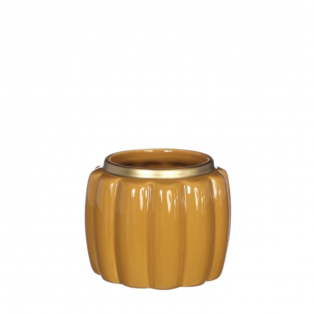 Keramik Übertopf Pouff gelb D09.5cm H07.5cm 