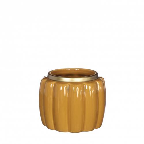 Keramik Übertopf Pouff gelb D09.5cm H07.5cm 