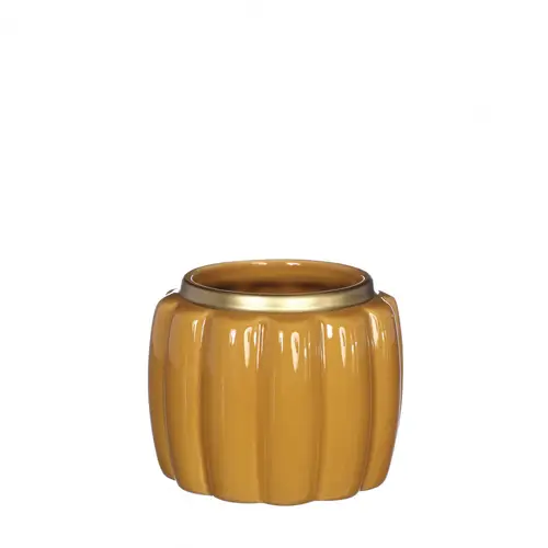 Keramik Übertopf Pouff gelb D09.5cm H07.5cm 