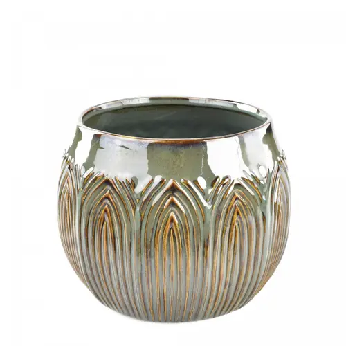 Keramik Übertopf Lotus grün D20 H15cm 