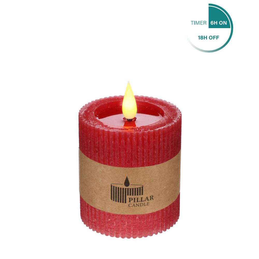 LED Stumpfkerze rot D07cm H07.5cm ex.AAA inkl.Dimmer