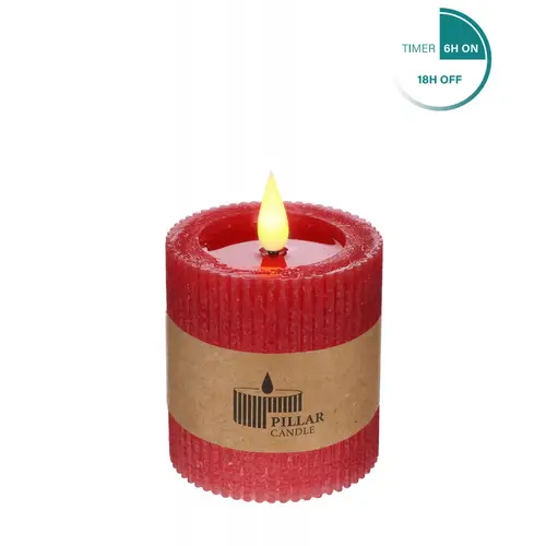 LED Stumpfkerze rot D07cm H07.5cm ex.AAA inkl.Dimmer