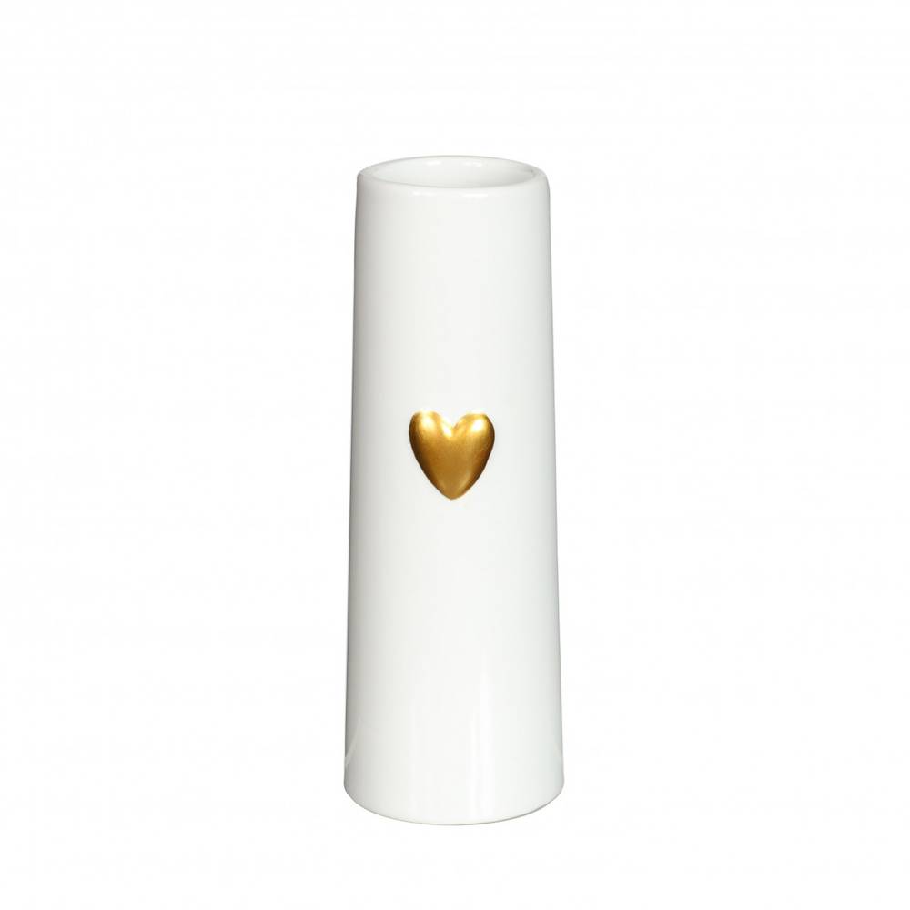 Keramik Vase Herz weiss/gold D06cm H17cm