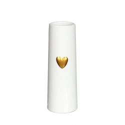 Keramik Vase Herz weiss/gold D06cm H17cm