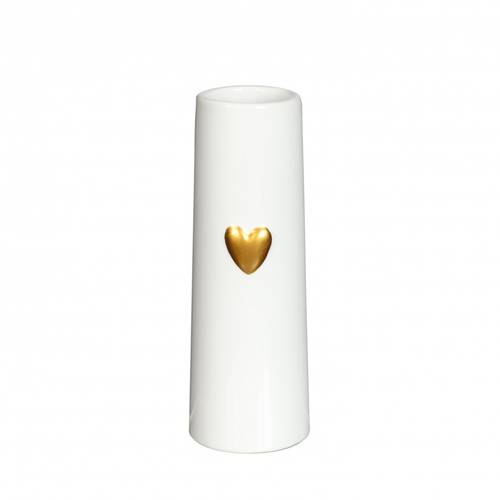 Keramik Vase Herz weiss/gold D06cm H17cm