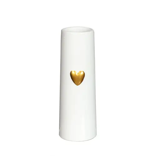 Keramik Vase Herz weiss/gold D06cm H17cm