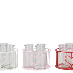 Glas Vase Polly Metal rot mix 3 Vasen 14x08cm