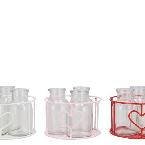 Glas Vase Polly Metal rot mix 3 Vasen 14x08cm