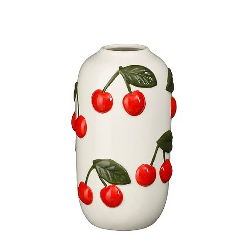 Keramik Vase Cherries weiss/rot D10cm H18cm