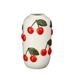 Keramik Vase Cherries weiss/rot D10cm H18cm