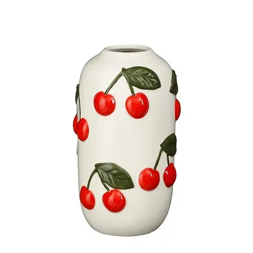 Keramik Vase Cherries weiss/rot D10cm H18cm