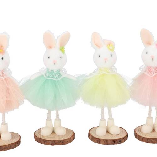 Hase Ballet auf Holzscheibe mix pastel 07x19cm