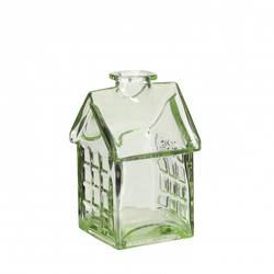 Glas Flasche Haus grün D02/07cm H12cm 