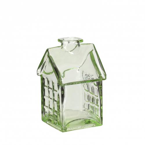 Glas Flasche Haus grün D02/07cm H12cm 