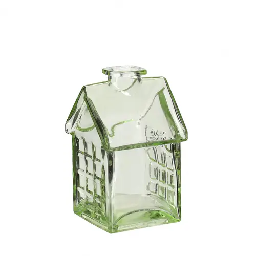 Glas Flasche Haus grün D02/07cm H12cm 