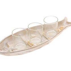 Teelichterhalter Fisch weiss waschen 34x08x12cm