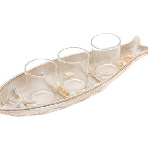 Teelichterhalter Fisch weiss waschen 34x08x12cm