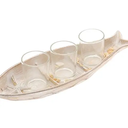 Teelichterhalter Fisch weiss waschen 34x08x12cm