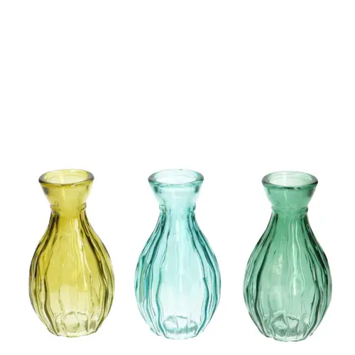 Glas Flasche Anita mix blau D06cm H11.5cm