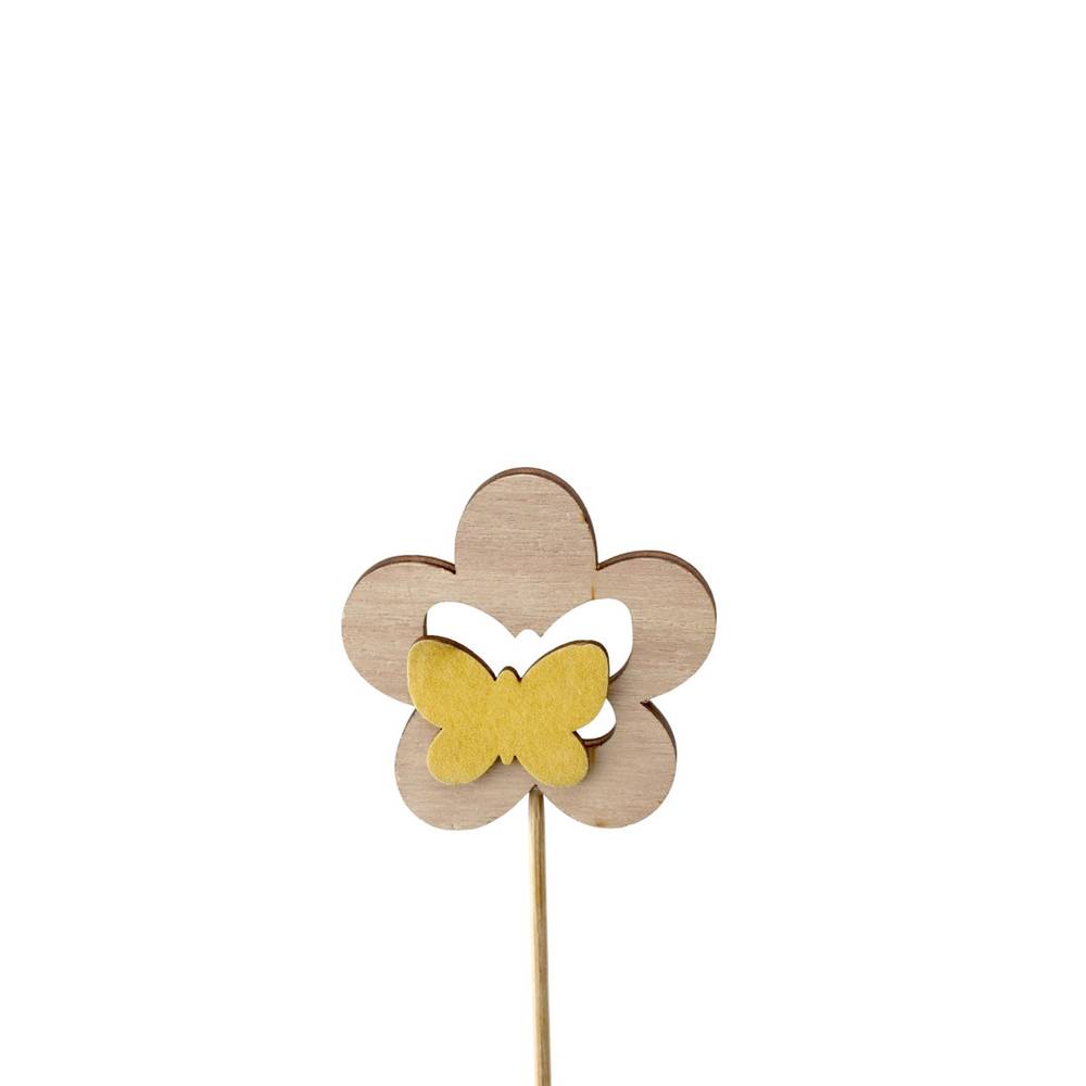 Blume Holz auf Stab gelb L50cm D07cm