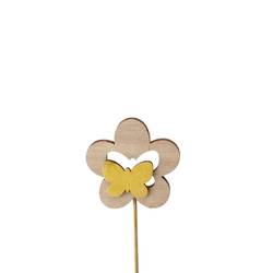 Blume Holz auf Stab gelb L50cm D07cm