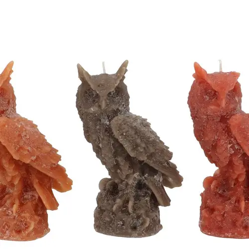 Kerze Eule Frosty mix braun 07x17cm