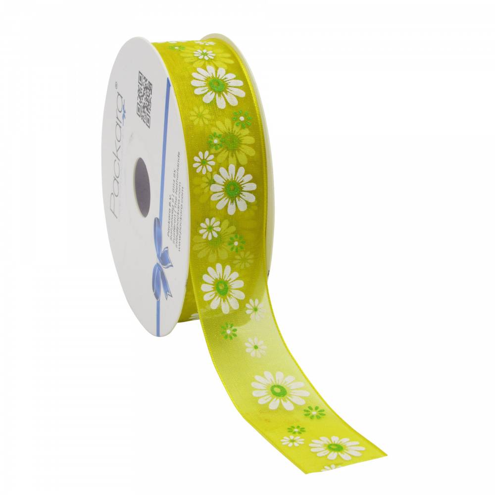 Band Organza Flowers gelb 25mm 20m