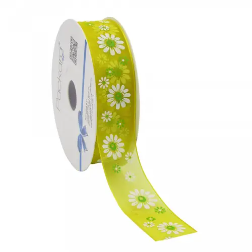 Band Organza Flowers gelb 25mm 20m