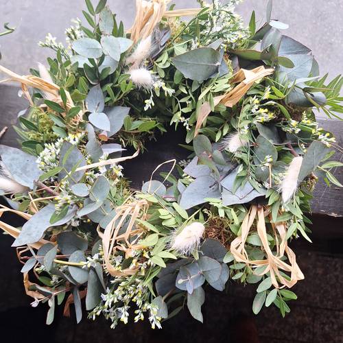 Kranz Frisch grün Mix/Raffia D25cm (729)