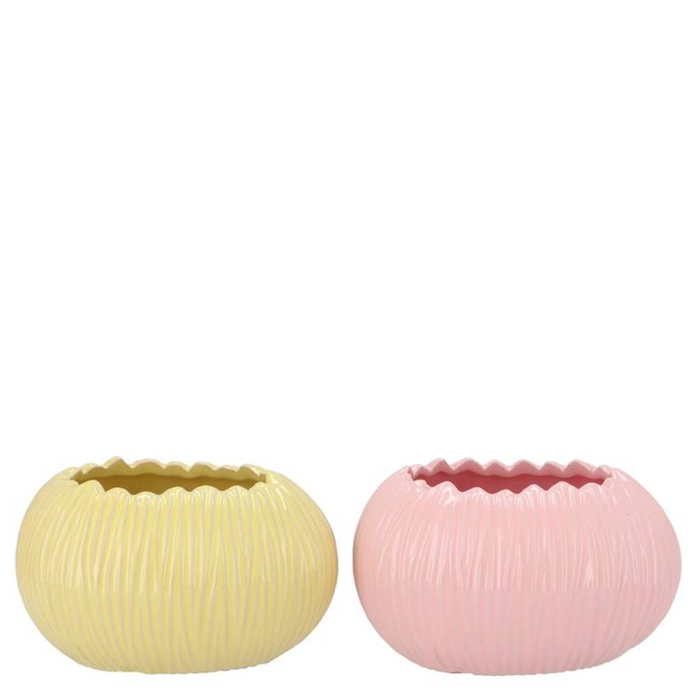 Keramik Übertopf Ella Oval mix rosa/gelb 16x12x10cm