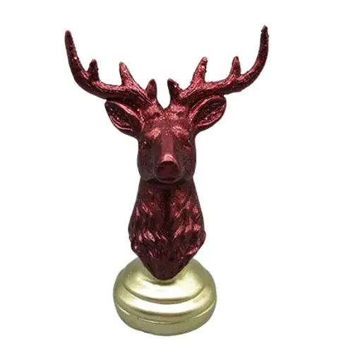 Hirsch auf Sockel weinrot 18x10x25cm